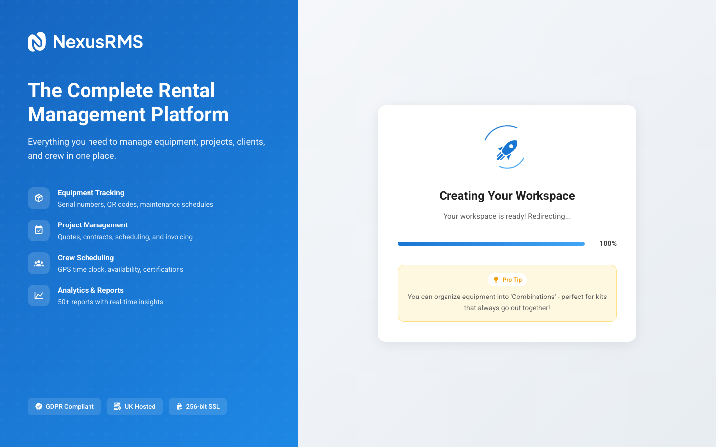 Provisioning complete screen showing what was set up