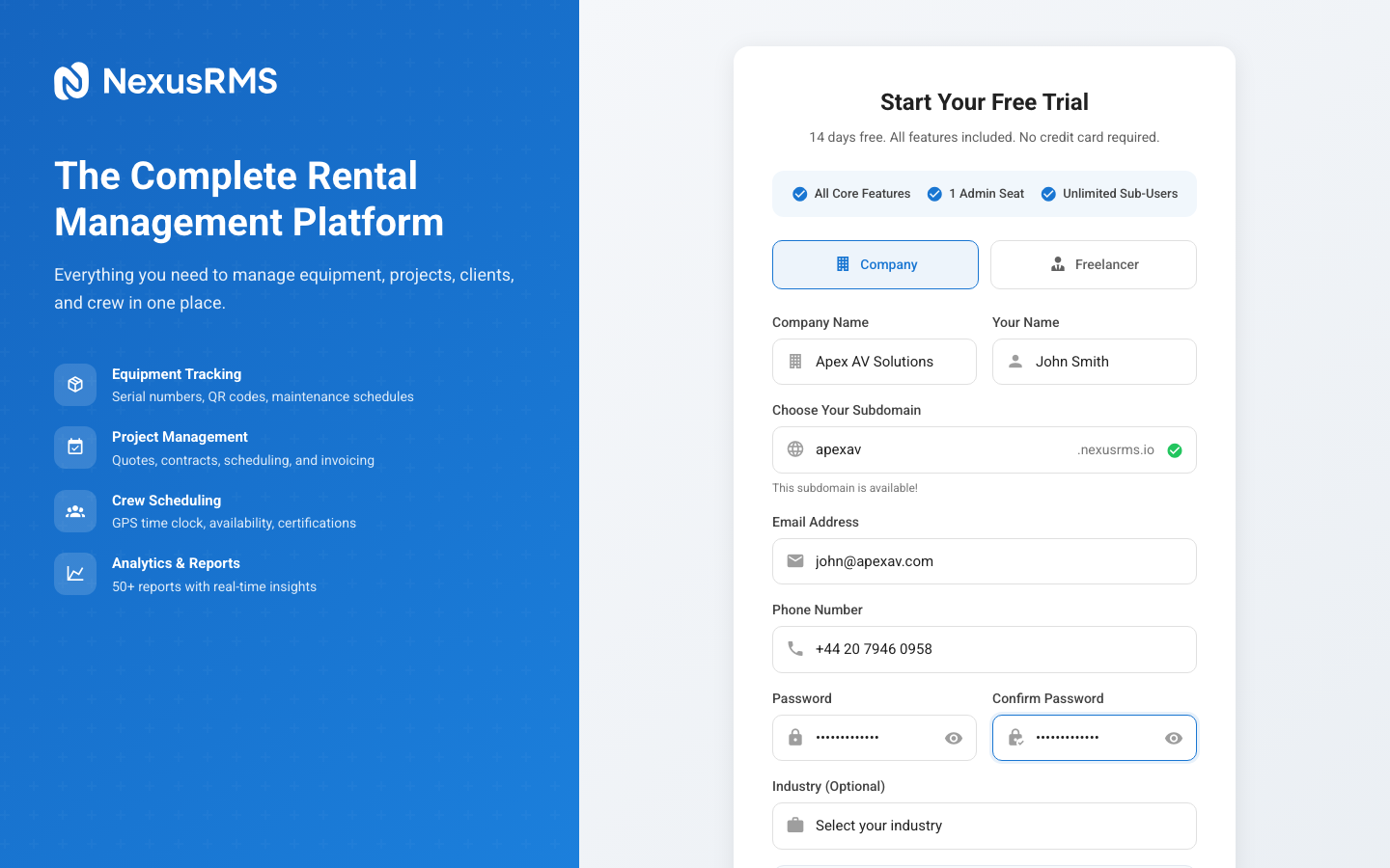 Subdomain availability check showing green tick for available and red cross for taken