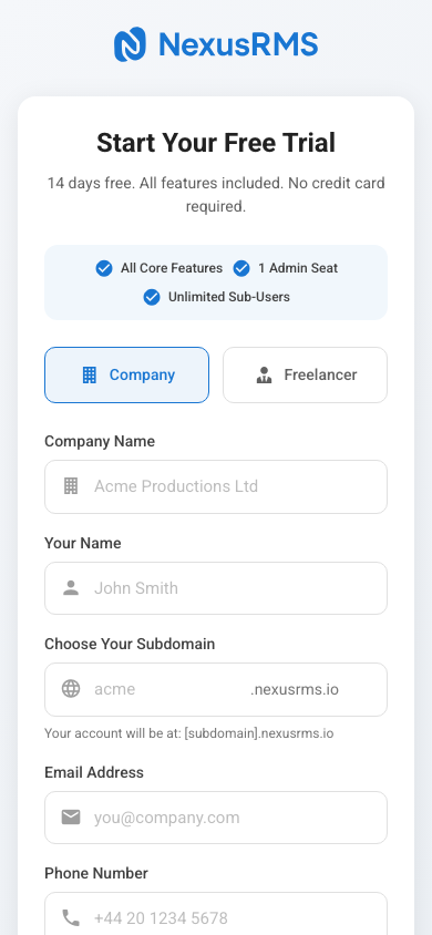 Company account features on mobile
