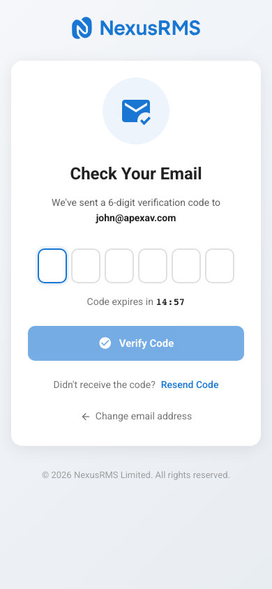Email verification pending screen on mobile