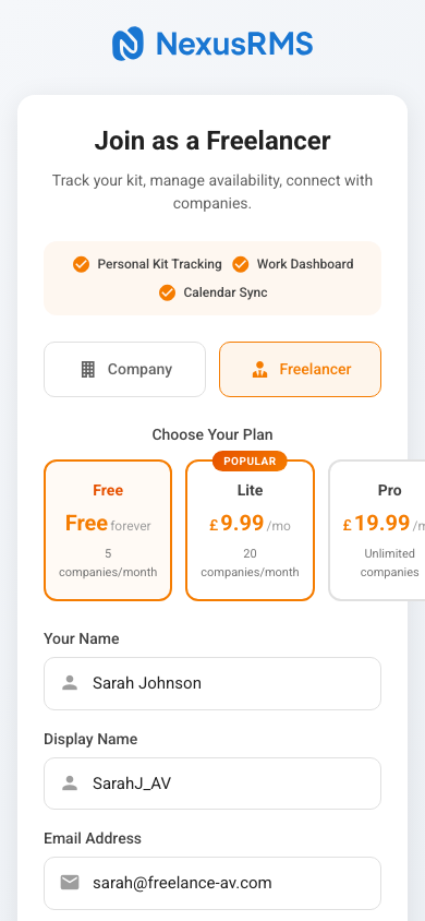 Freelancer profile setup on mobile