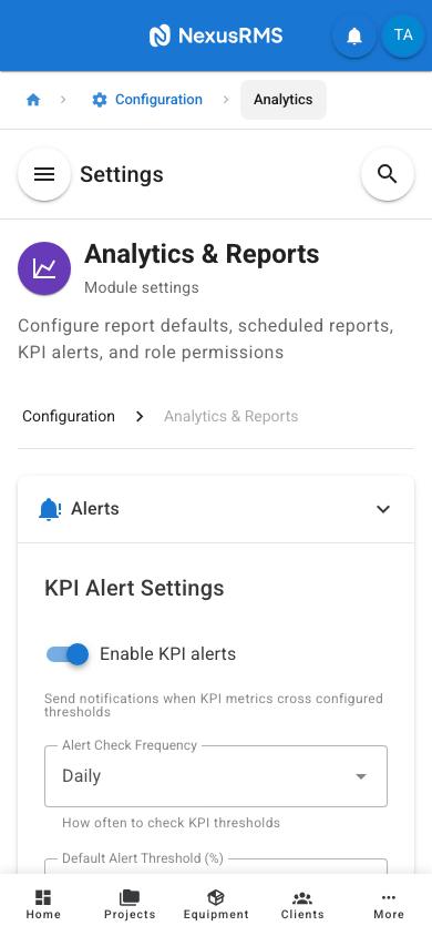 Analytics Alerts tab on mobile