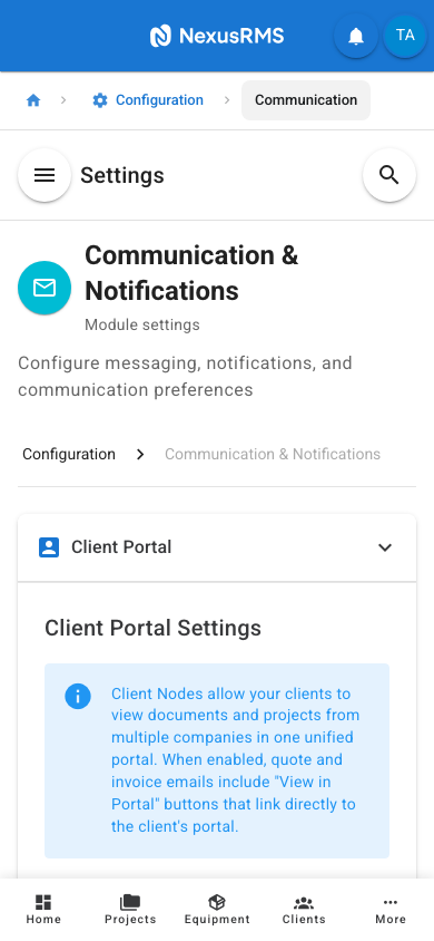 Client Portal tab on mobile
