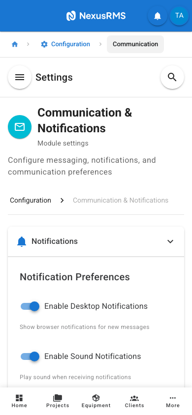 Notifications tab on mobile