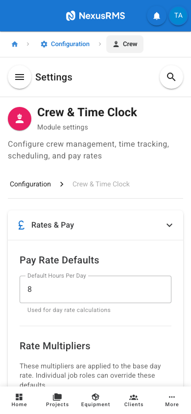 Rates and Pay tab on mobile