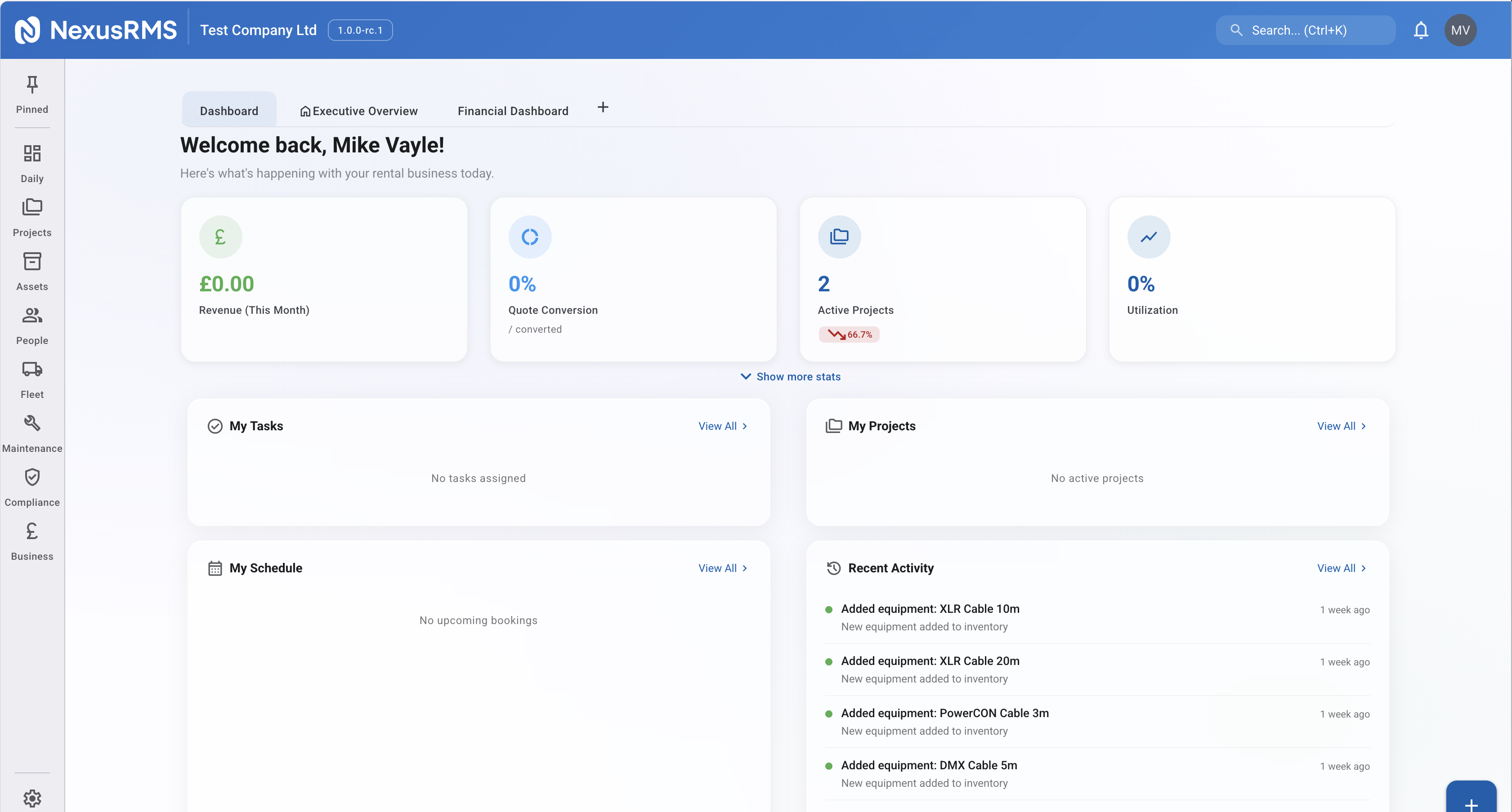 NexusRMS 1.0 RC1 Dashboard