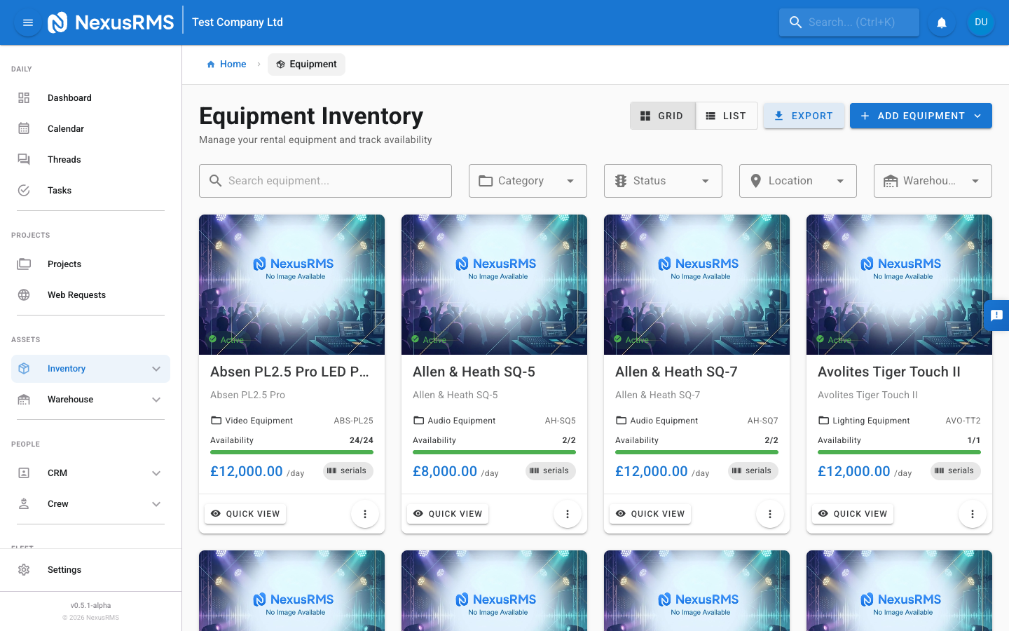 Equipment Management Screenshot
